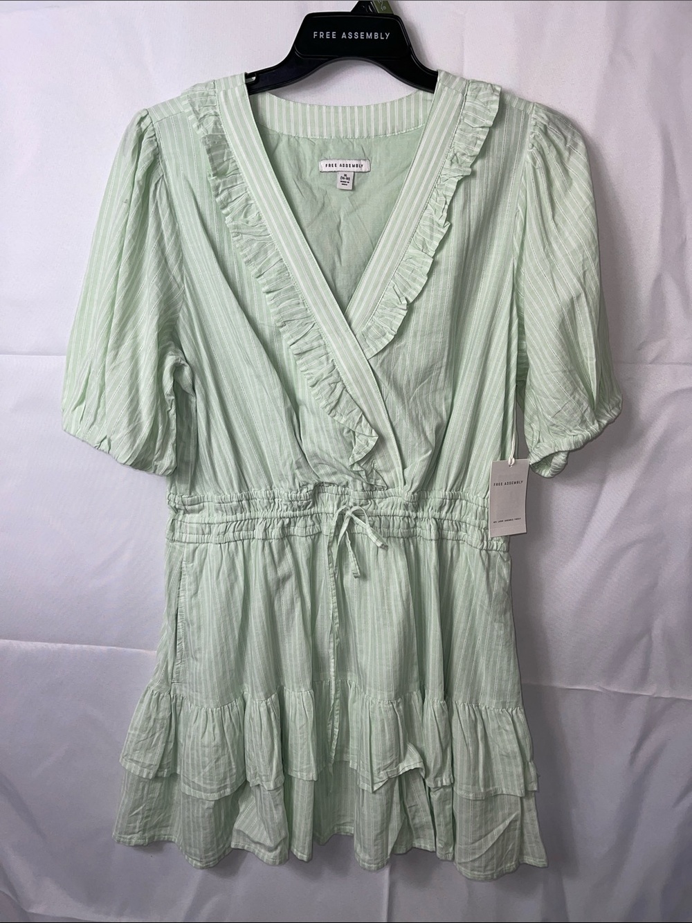 Free Assembly Mint Green Ruffle-Trim Dress Puff Sleeves NWT Size XL (16-18)